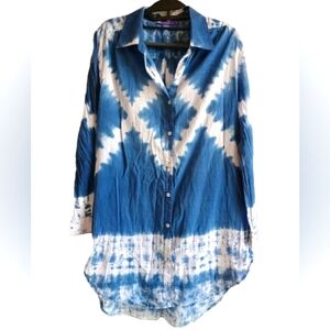 Amita Naithani Shirt Dress With‎ Southwestern Design Button Up Size M Pockets